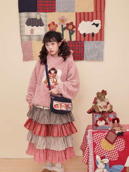 DOLL PATCH EMBROIDERED PINK HOODED JACKET [S0000010898]