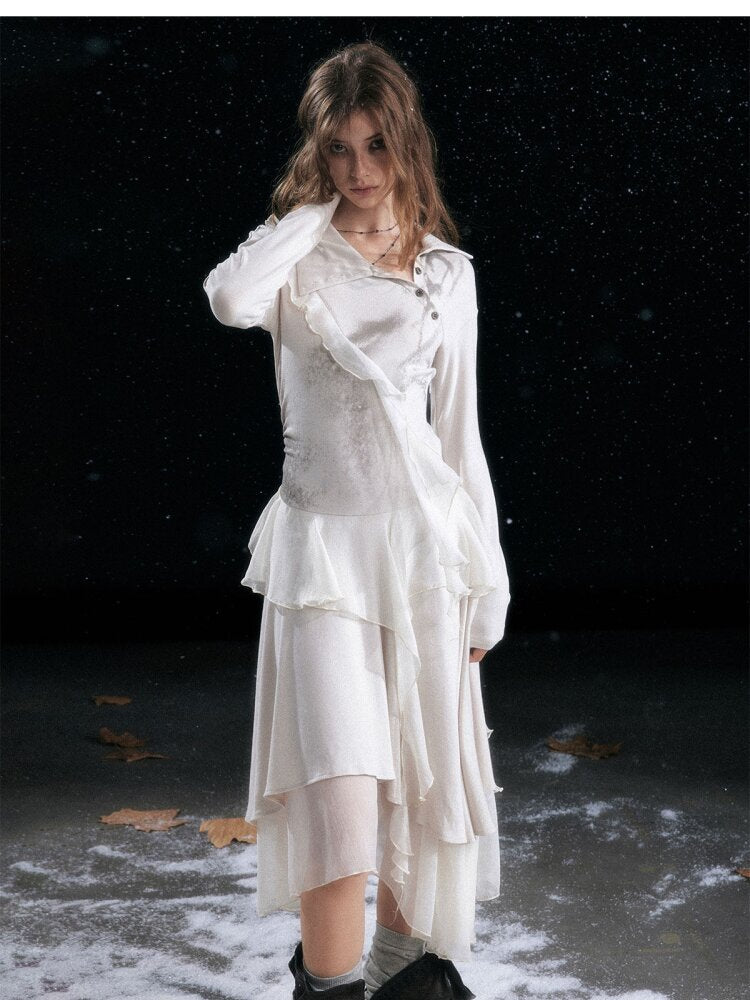 Smudged Print Ruffled Panel Dress【s0000015551】