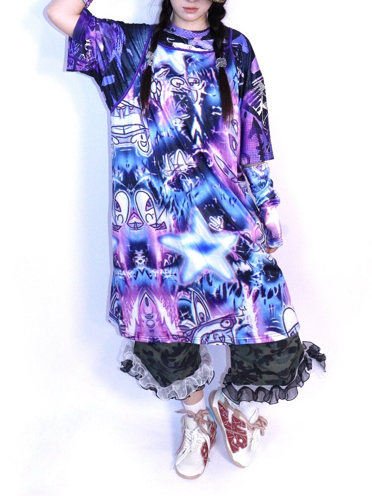 Y2K Graffiti Layered Slip Dress【s0000017708】