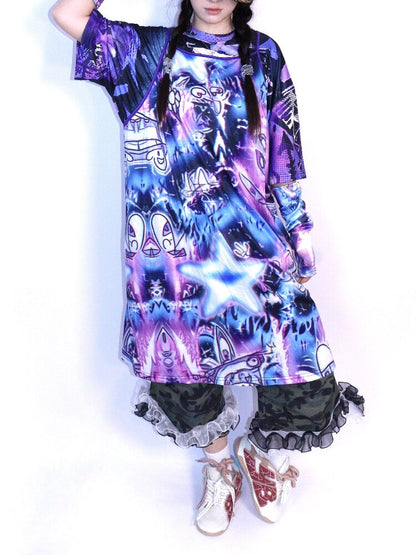 Y2K Graffiti Layered Slip Dress【s0000017708】
