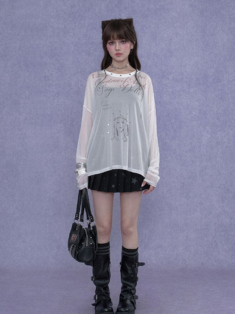 Fighting Spirit Mesh Print Casual T-shirt【s0000017269】