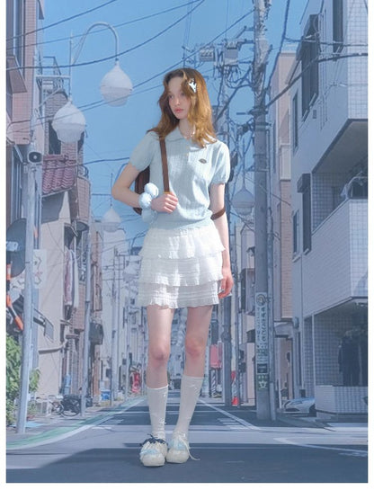 Doll Neck Knit Short Sleeve T-shirt【s0000012235】