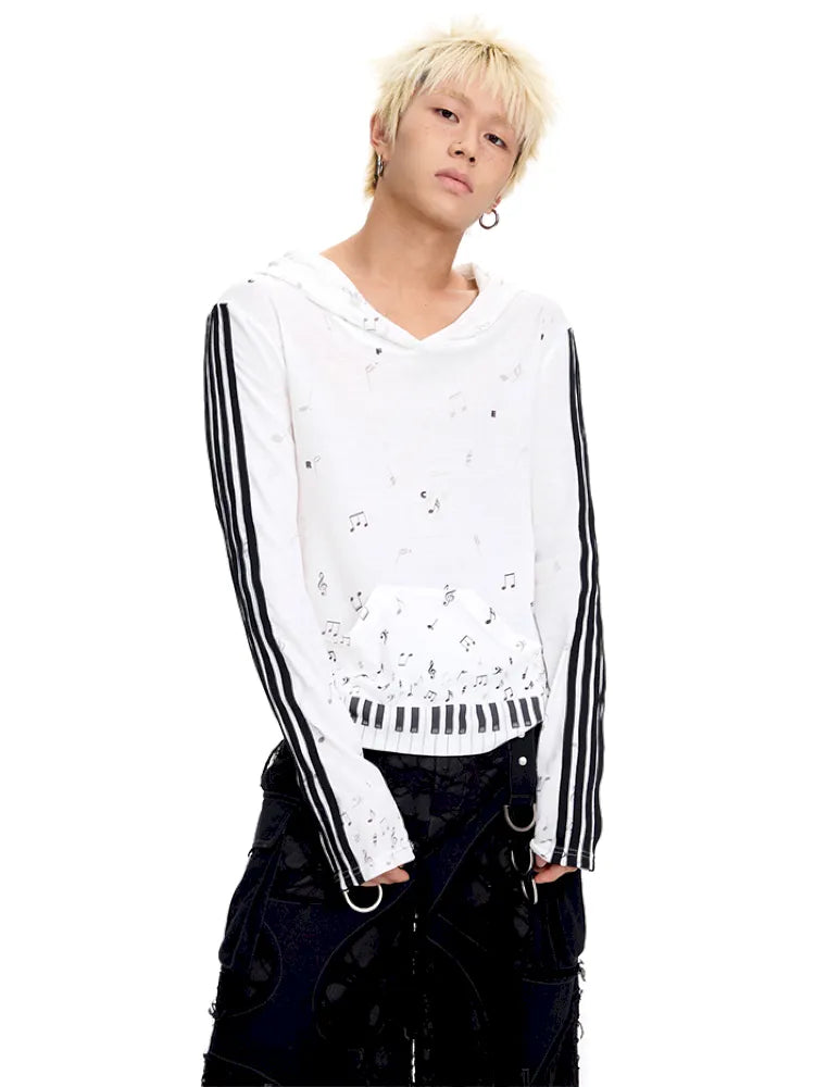 Piano Note Print Pullover Long-Sleeve Sweatshirt【s0000014100】