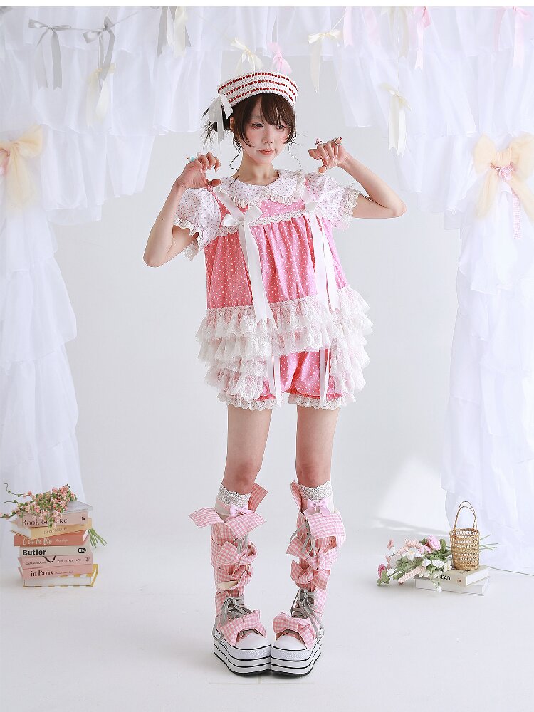 Pink Polka Dot Bow Inner Shirt【s0000016554】