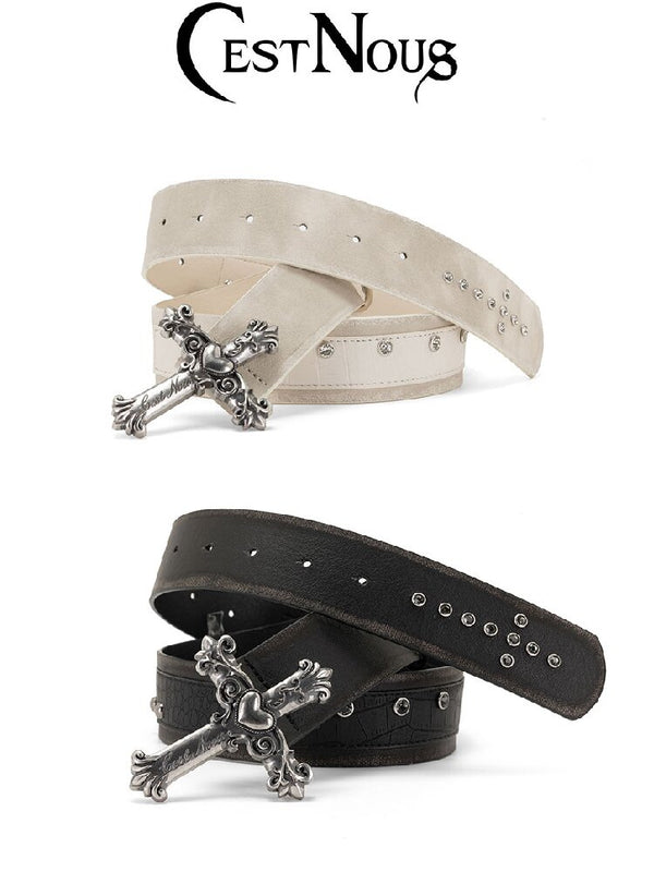 Rusted Cross Carved Buckle Belt【s0000018521】