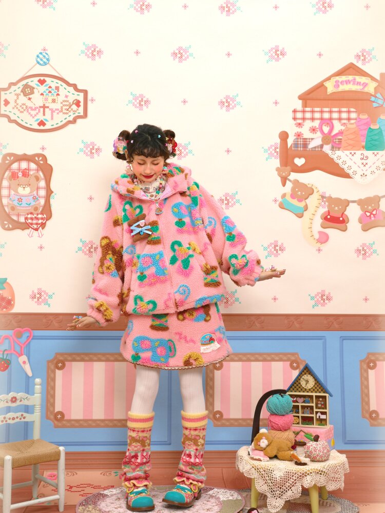 Pink Polar Fleece Lambswool Skirt【s0000015566】