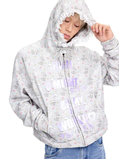 Print Lace-Trimmed Sweatshirt【s0000014094】