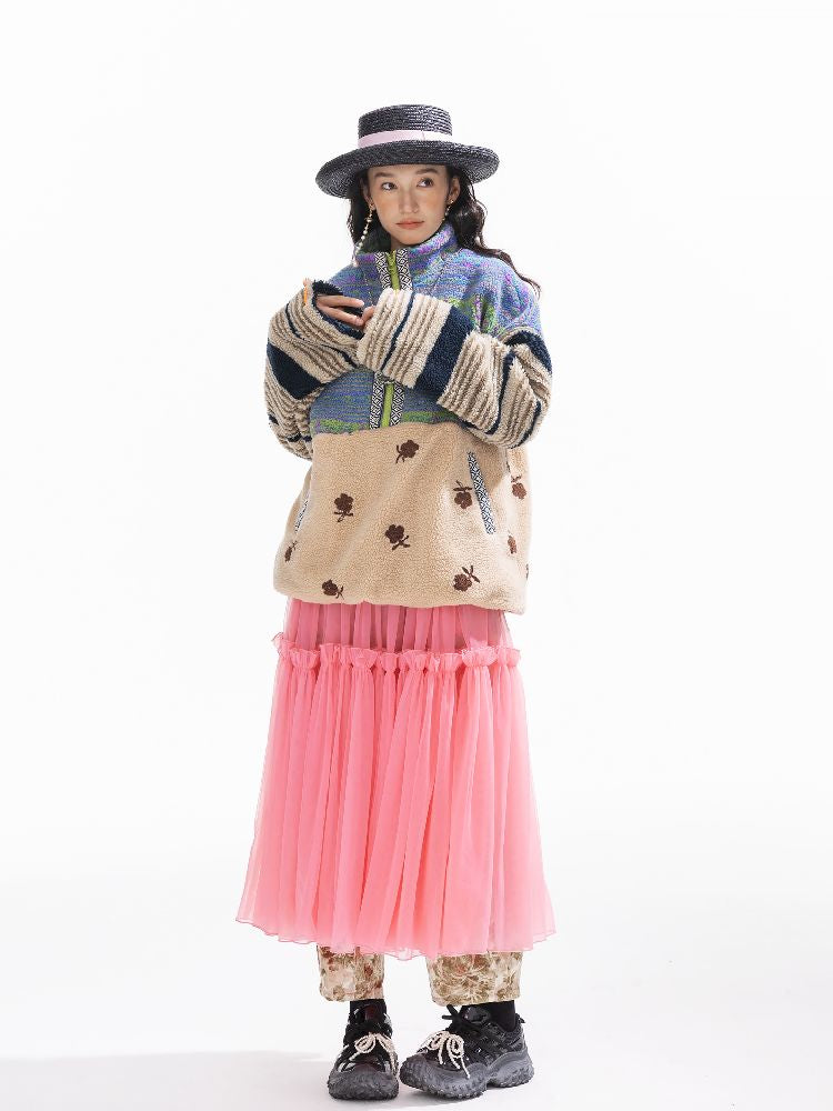 패치 워크 Lambswool 두꺼운 느슨한 재킷 [S0000011310]