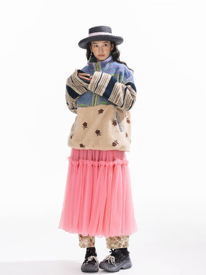 패치 워크 Lambswool 두꺼운 느슨한 재킷 [S0000011310]