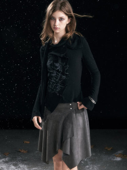 Mottled Graffiti Pleated Knit Top【s0000015552】