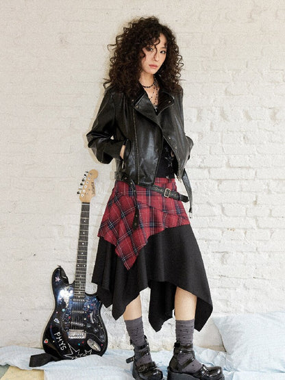 Punk Plaid Patchwork Irregular Skirt【s0000017899】