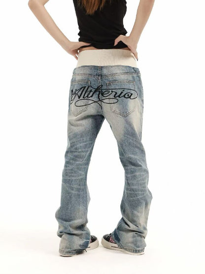 Patchwork Studded Straight Jeans【s0000018362】