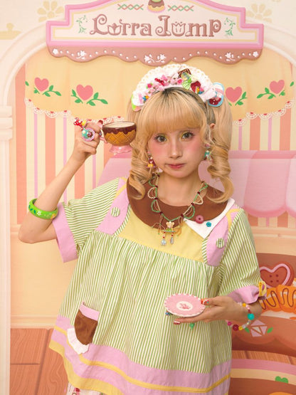 Asymmetric Neck Cute Doll Shirt【s0000013349】