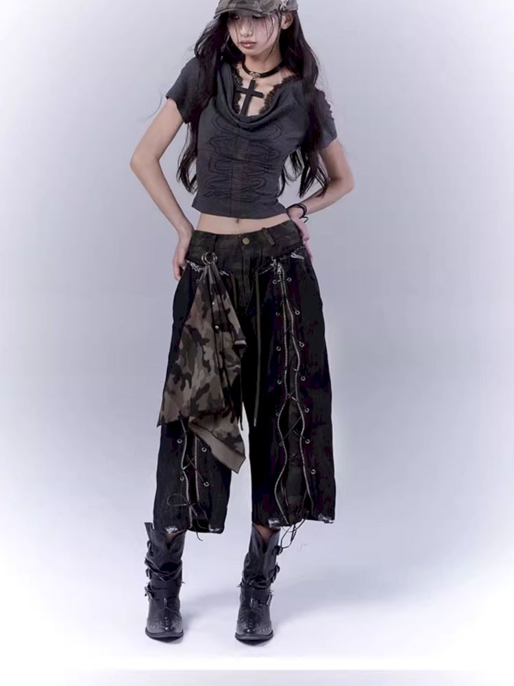 Openwork cross print lace T-shirt【s0000012847】