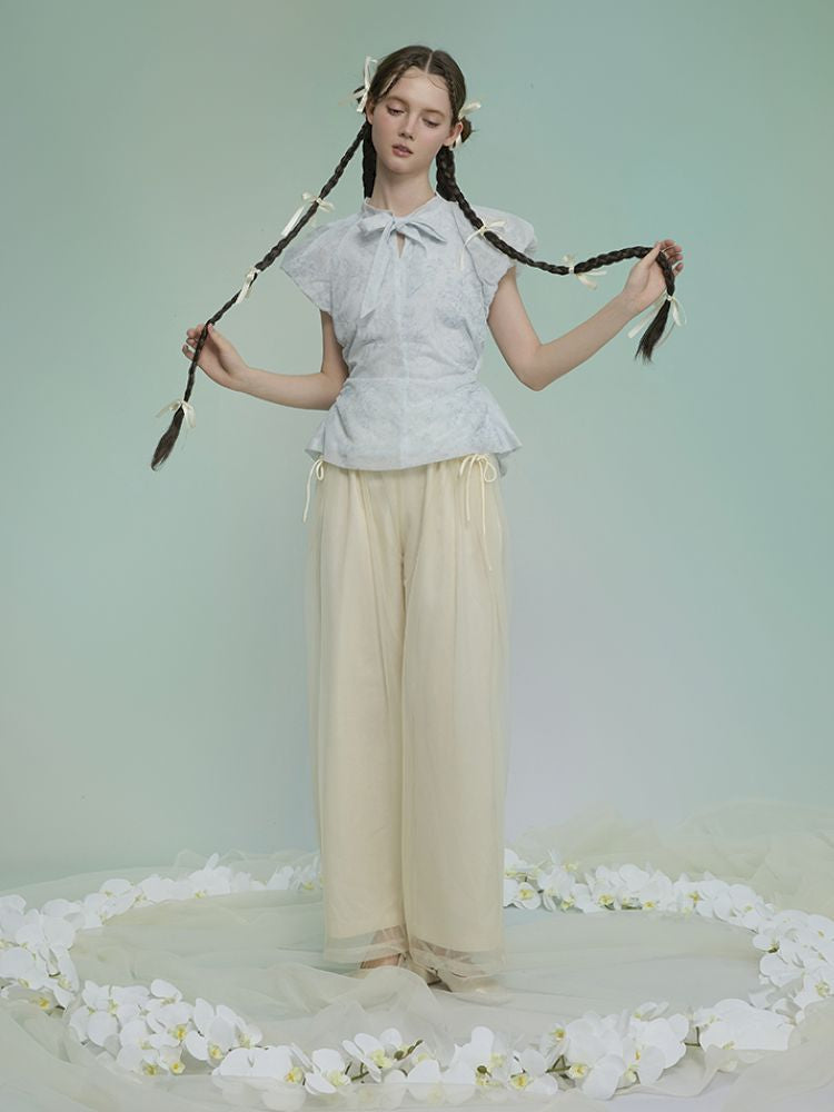 Jacquard mesh double wide-leg pants【s0000013595】