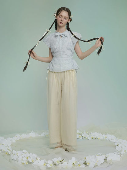 Jacquard mesh double wide-leg pants【s0000013595】