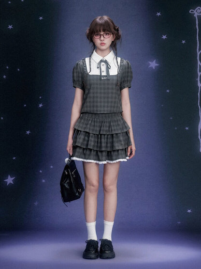 Gray Plaid Collegiate Cake Dress【s0000015756】