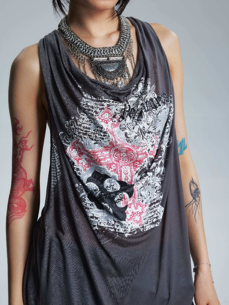 Loose Collar Printed Camisole Top【s0000017005】