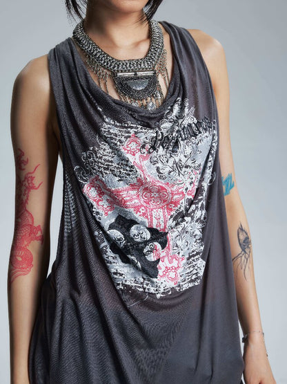 Loose Collar Printed Camisole Top【s0000017005】