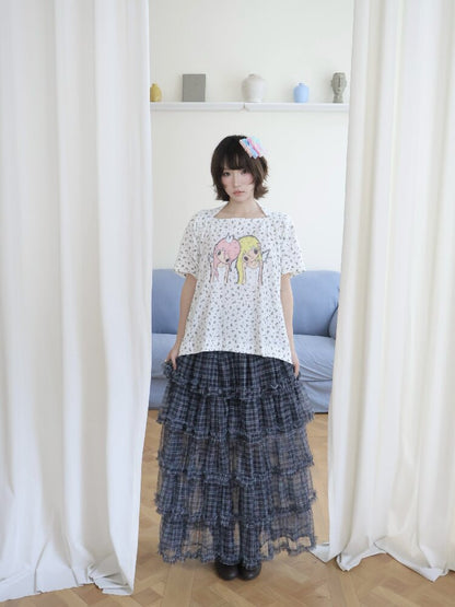 Illustration Square Neck Cotton Top【s0000018681】