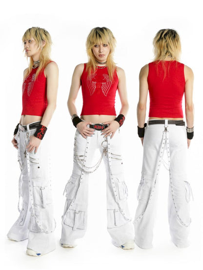 Cross Hot Rhinestone Short Slim Tank Top【s0000012455】
