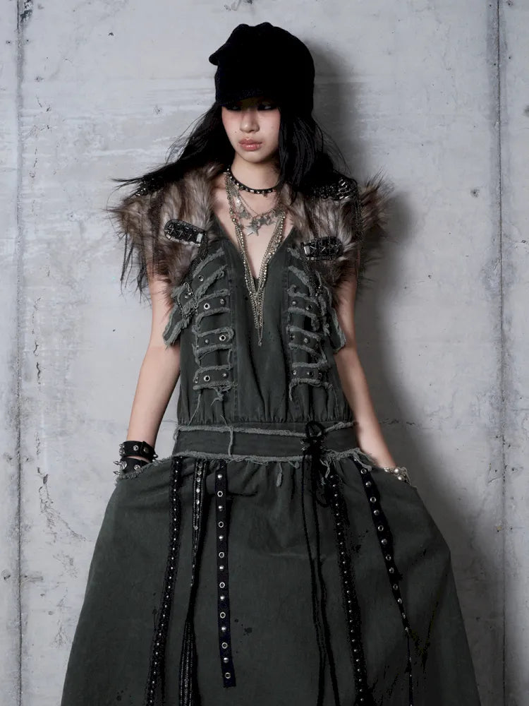 Punk Studded Fuzzy Mini Jacket【s0000014113】