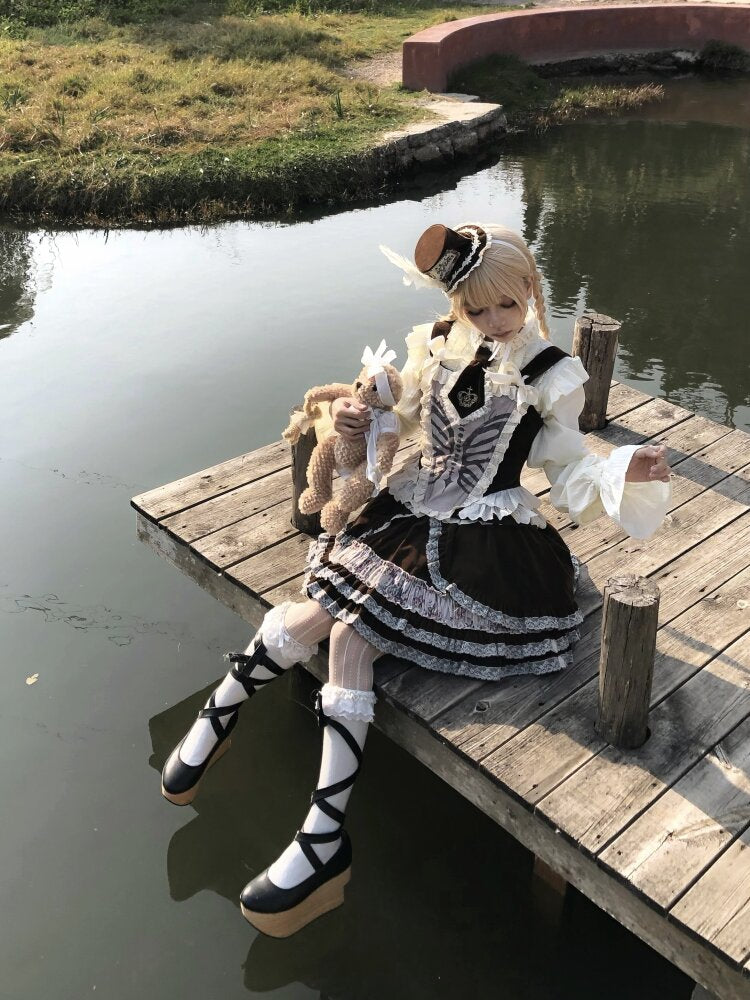 Bone Print Velvet Lace Corset Vest【s0000015613】