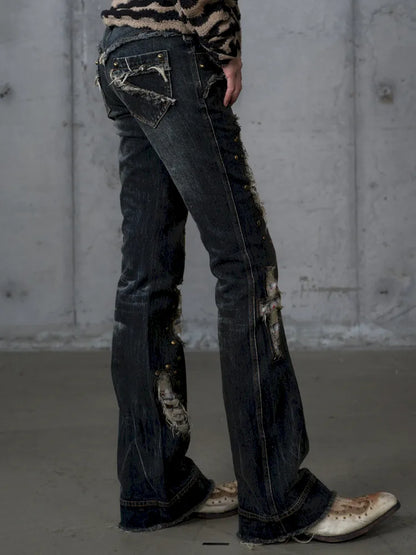 Distressed Straight-Leg Slim-Fit Jeans【s0000013946】