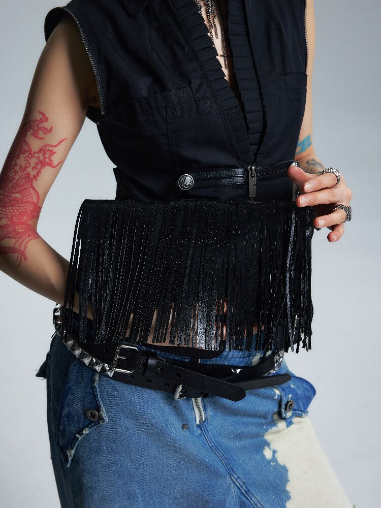 Rice Flag Fringed Leather Clutch【s0000017001】