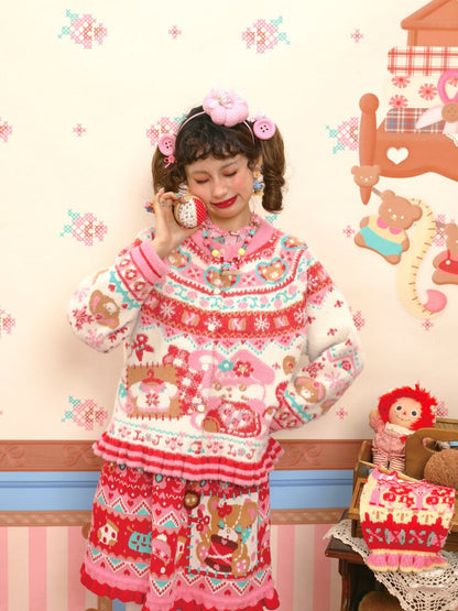 Red Pink Mink Wool Rabbit Cardigan【s0000015572】