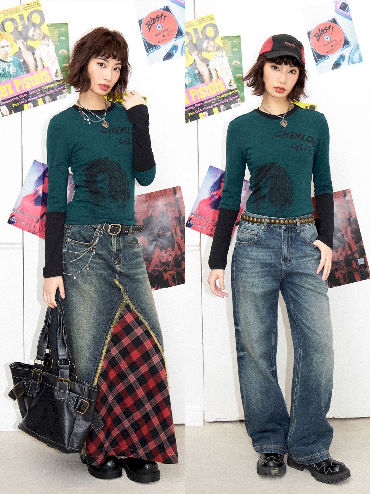 Stripe Splicing Printed T-Shirt【s0000011648】