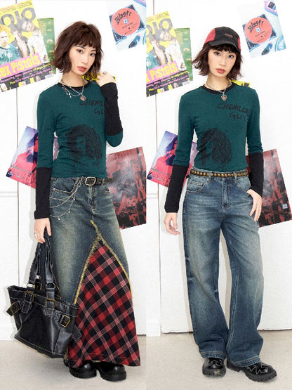 Stripe Splicing Printed T-Shirt【s0000011648】