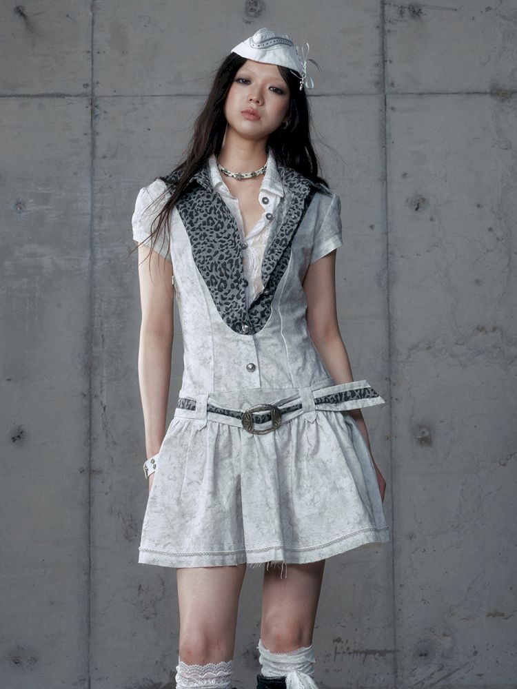 Short Sleeve Fake Two Piece Spliced Shirt Dress【s0000013466】