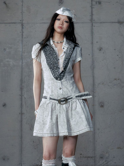 Short Sleeve Fake Two Piece Spliced Shirt Dress【s0000013466】