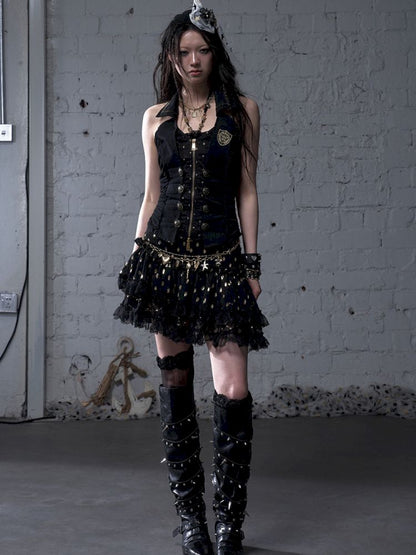 Slimming faux two-piece vest halter top【s0000012798】