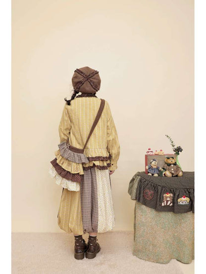 Vintage Girly Lace Bear Turmeric Shirt【s0000014839】