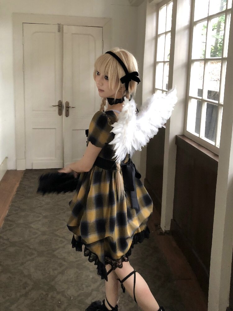 Plaid Puff Sleeve Lantern Dress【s0000016892】