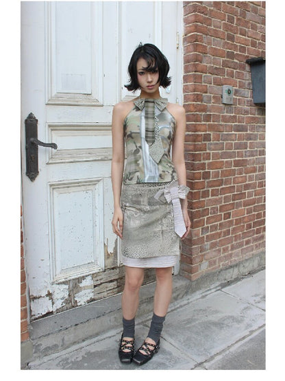 Cross Leopard Bow Midi Skirt【s0000018096】