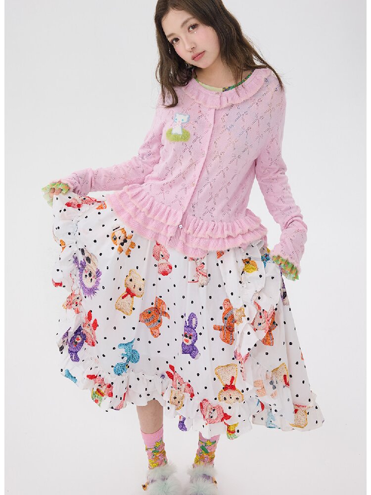 Pink Lace Bow Cut Out Knit Cardigan【s0000016196】