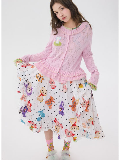 Pink Lace Bow Cut Out Knit Cardigan【s0000016196】