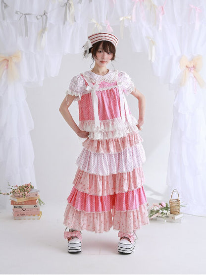 Pink Polka Dot Cake Skirt Pants【s0000016553】