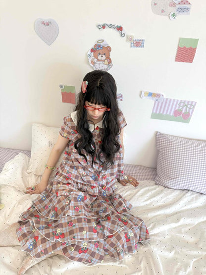 Strawberry Plaid Print Midi Skirt【s0000017504】