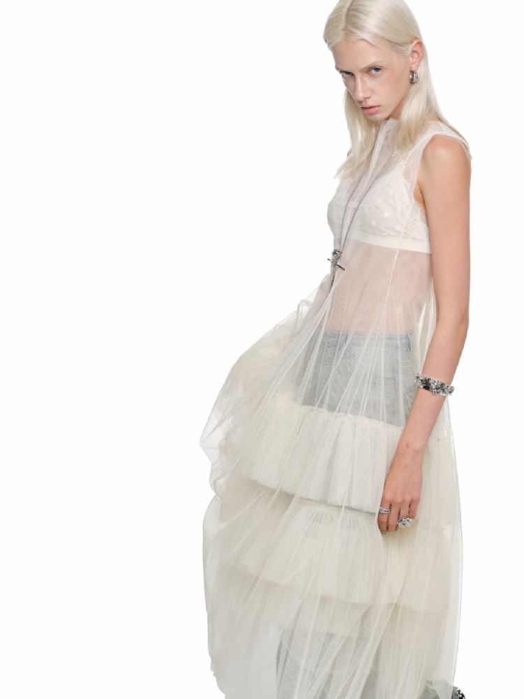 Mesh Sheer Layered Sleeveless Dress【s0000011564】