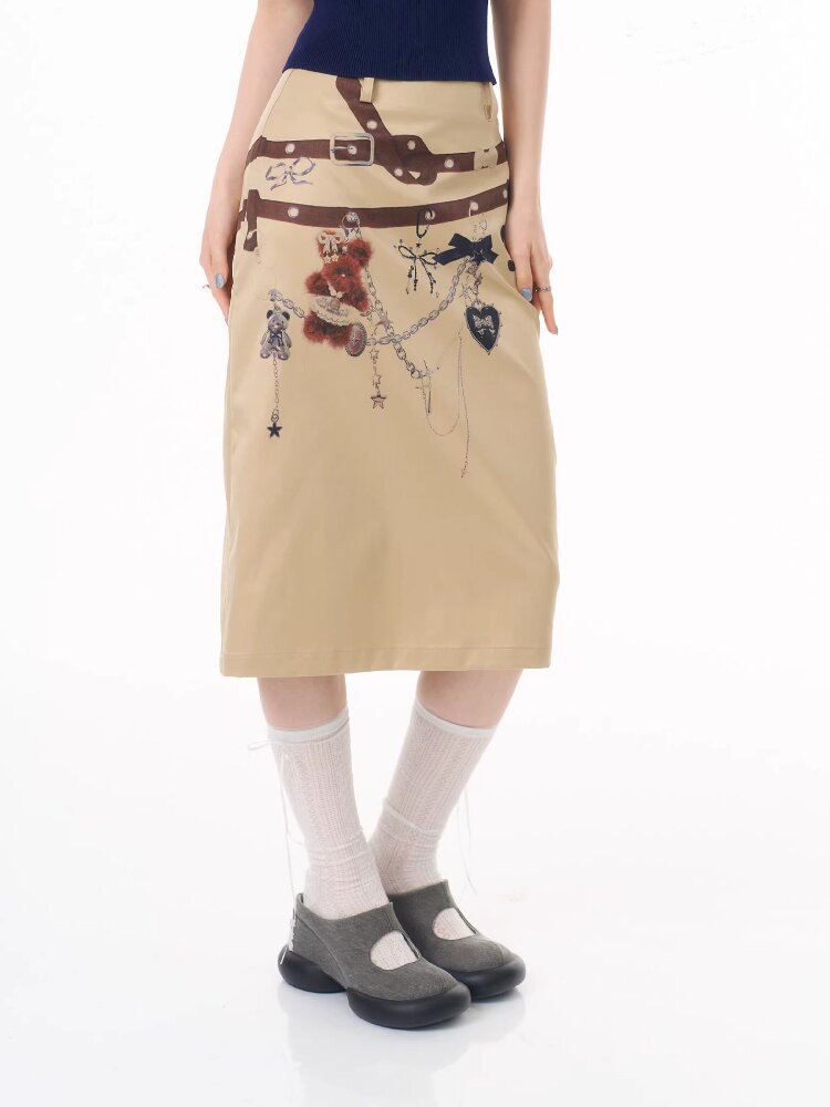 Chain Bear Print Slimming Skirt【s0000016625】