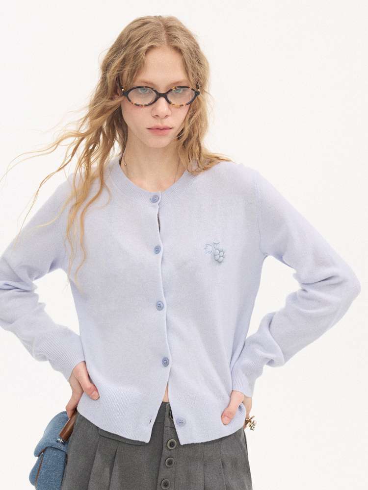 Hand-embroidered Grape Wool Cardigan【s0000015412】