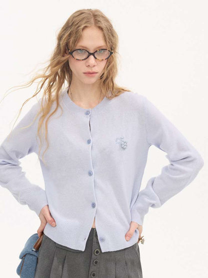 Hand-embroidered Grape Wool Cardigan【s0000015412】