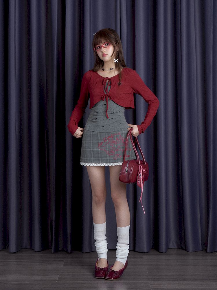 Cat Printed Gray Plaid Skirt【s0000010123】