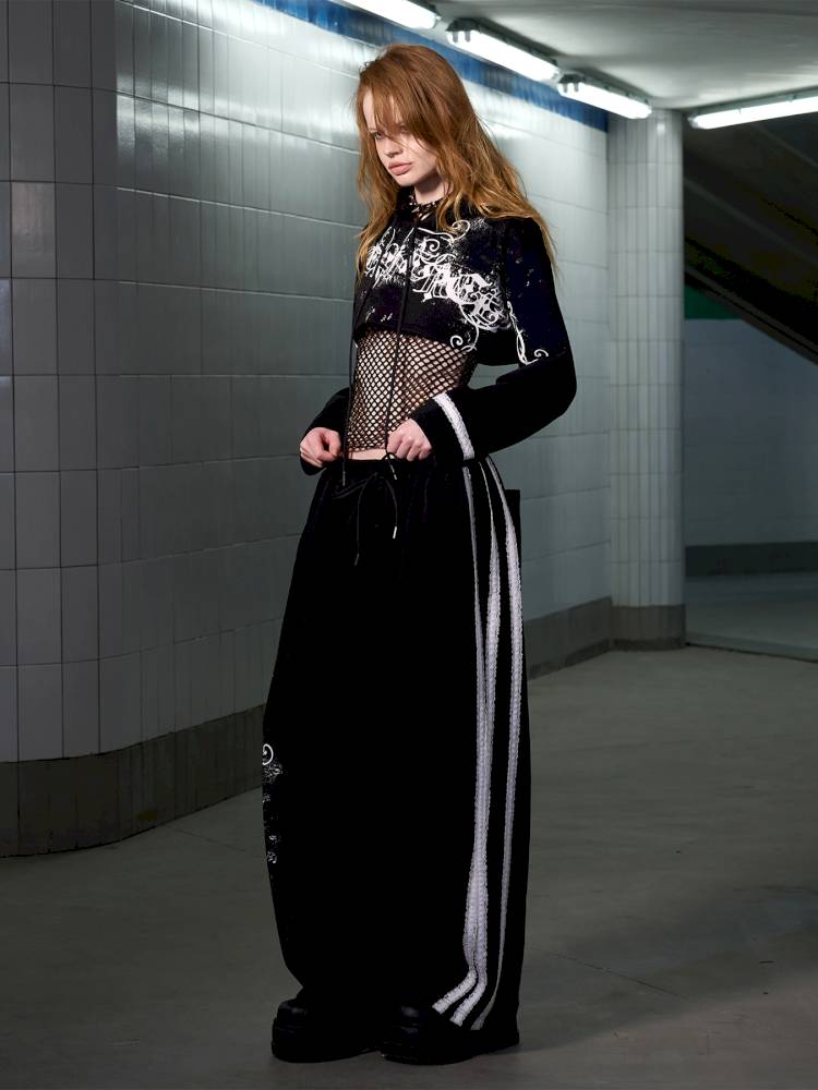 Splatter-Printed Lace-Trimmed Faux Two-Piece Hoodie【s0000014418】