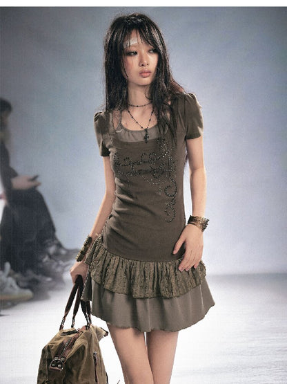 Studded Lace Stitching Slip Dress【s0000016218】