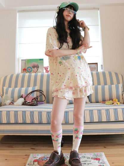 Cat Rose Print Cake Skirt Shorts【s0000017513】